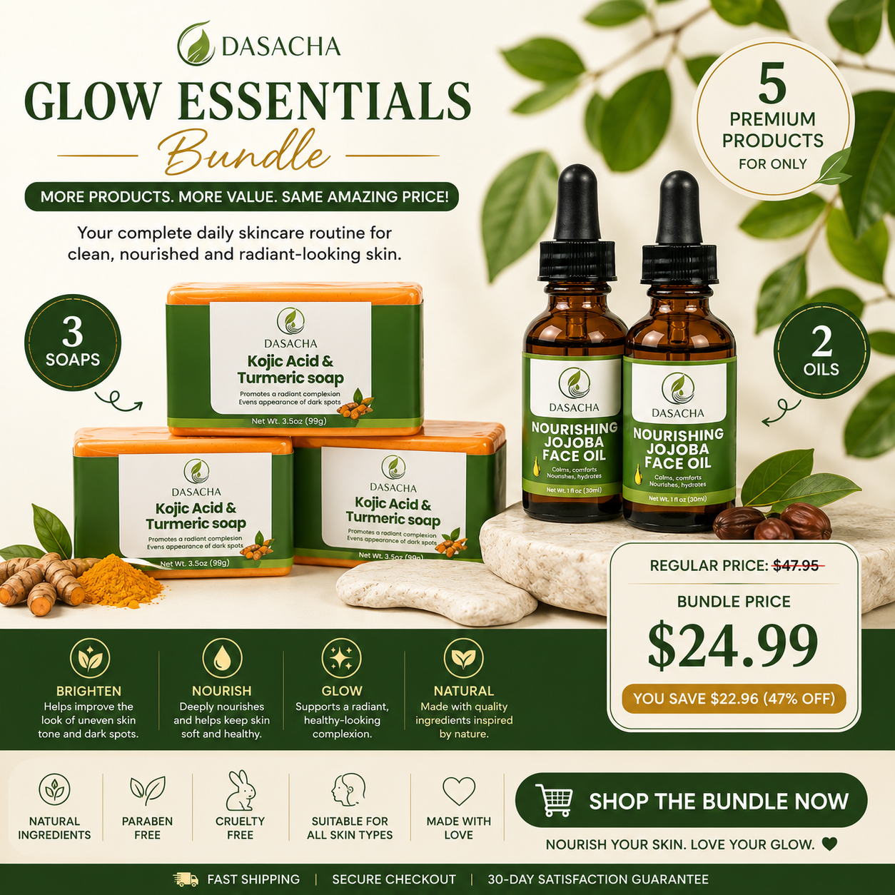 3 Turmeric Soap & 2 Jojoba Face Oil Bundle